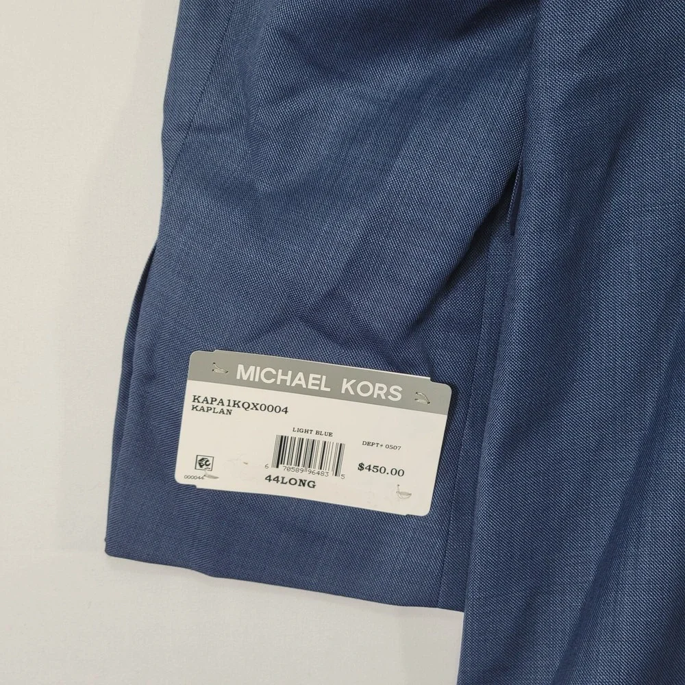 Michael Kors Mens Sport Coat Blazer Two Button Navy Sharkskin Wool Blend 44L NEW